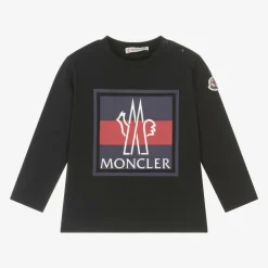 Moncler Enfant Tops*Boys Blue Cotton Tricolour Logo Top