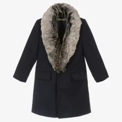 Romano Coats & Jackets*Boys Blue Faux Fur Trim Coat