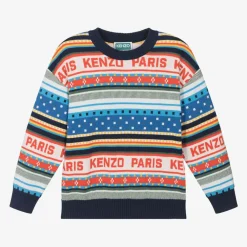 KENZO KIDS Tops*Boys Blue Festive Cotton Knit Sweater