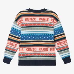 KENZO KIDS Tops*Boys Blue Festive Cotton Knit Sweater