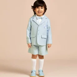 Beatrice amp; George Suits*Boys Blue Herringbone Cotton Shorts Suit
