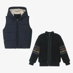 Lapin House Tops*Boys Blue Hooded Gilet & Zip-Up Top 2 in 1