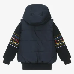 Lapin House Tops*Boys Blue Hooded Gilet & Zip-Up Top 2 in 1
