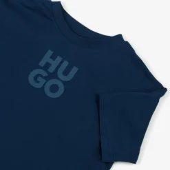 HUGO Tops*Boys Blue Organic Cotton Stacked Logo T-Shirt