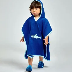 Playshoes Towels & Robes*Boys Blue Shark Cotton Poncho Towel