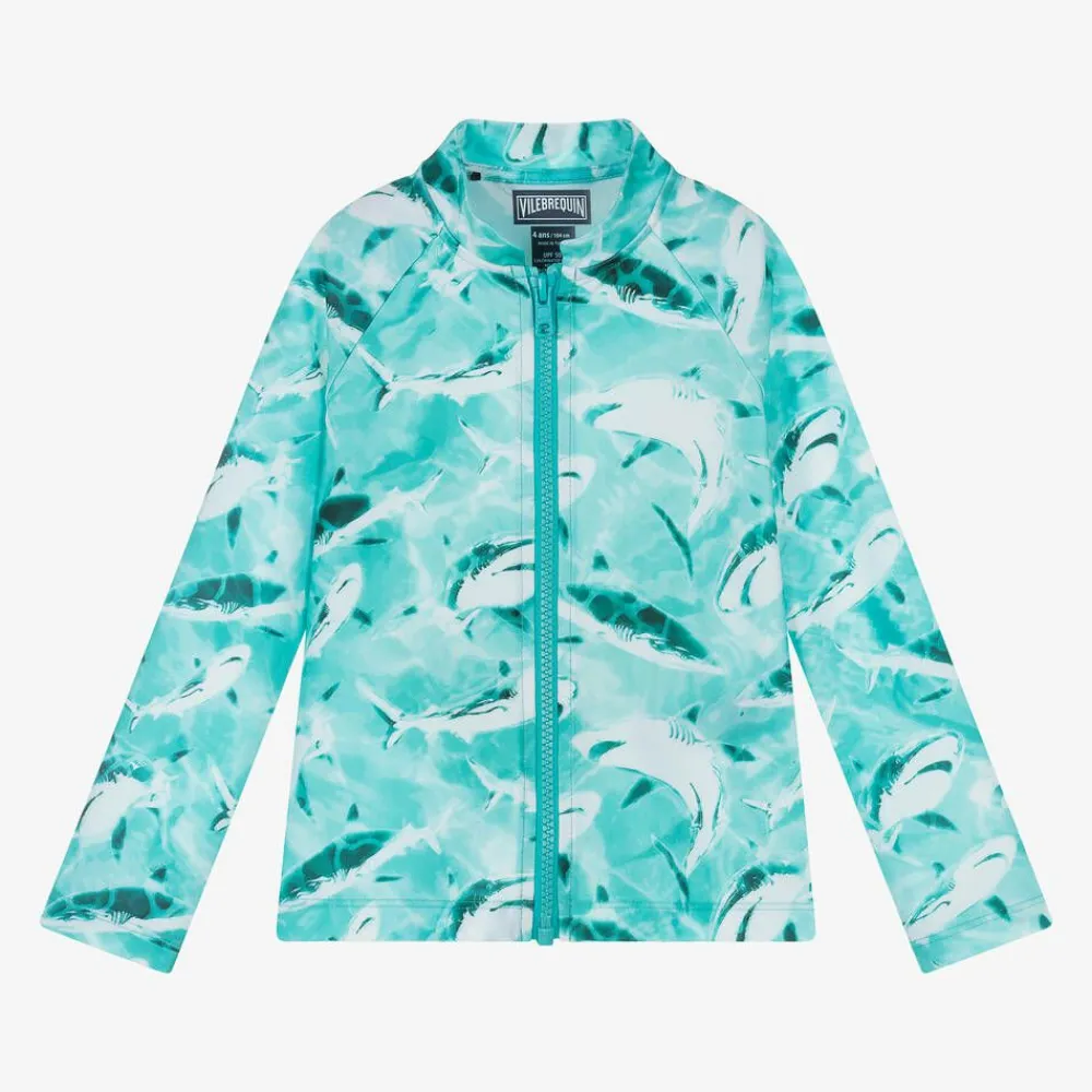 Vilebrequin Swimwear*Boys Blue Shark Print Swim Top (UPF50+)