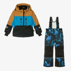 Deux par Deux Snowwear*Boys Blue Storm Print Snowsuit & Snood Set