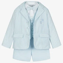 Beatrice amp; George Suits*Boys Blue Stripe Cotton & Linen Shorts Suit