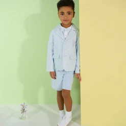 Beatrice amp; George Suits*Boys Blue Stripe Cotton & Linen Shorts Suit