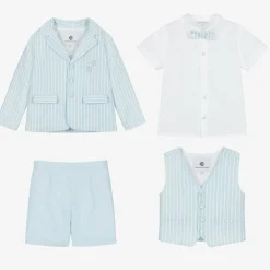 Beatrice amp; George Suits*Boys Blue Stripe Cotton & Linen Shorts Suit