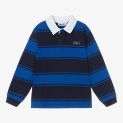Molo Tops*Boys Blue Stripe Organic Cotton Rugby Shirt OceanBlue