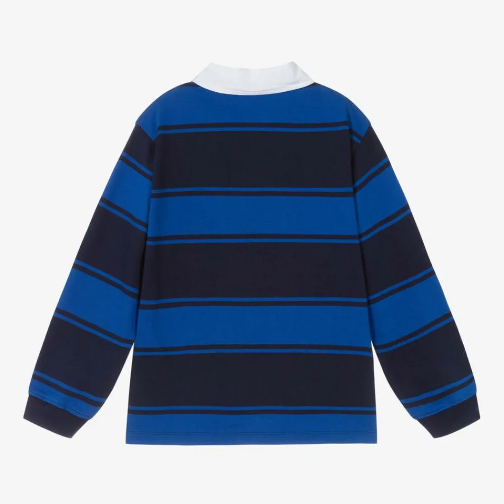 Molo Tops*Boys Blue Stripe Organic Cotton Rugby Shirt OceanBlue