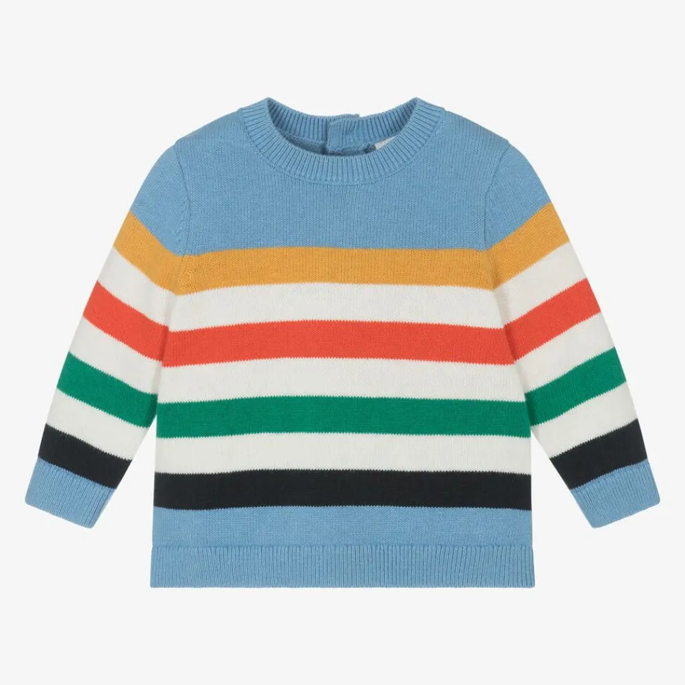 Carrément Beau Tops*Boys Blue Striped Cotton Jumper