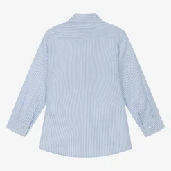 AIGNER Tops*Boys Blue Striped Panel Cotton Shirt
