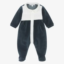 Tartine et Chocolat Babysuits*Boys Blue Velour Babygrow