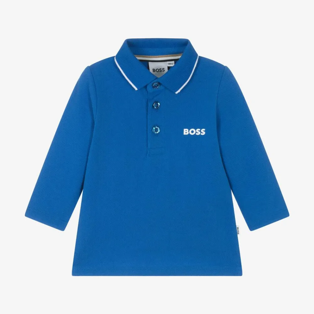 BOSS Tops*Boys Bright Blue Cotton Polo Shirt