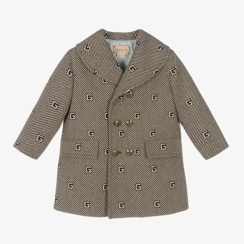 Gucci Coats & Jackets*Boys Brown & Beige G Logo Coat