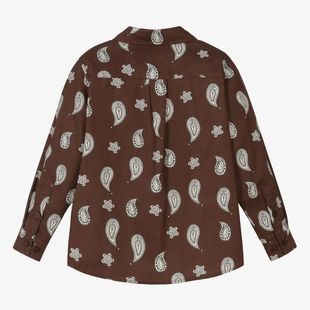 Mini Rodini Tops*Boys Brown Organic Cotton Paisley Shirt