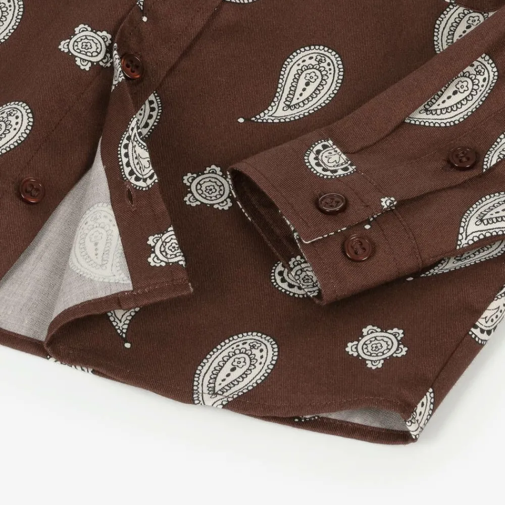 Mini Rodini Tops*Boys Brown Organic Cotton Paisley Shirt