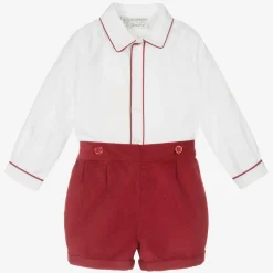 Rachel Riley Outfit Sets*Boys Burgundy Red Cotton Buster Suit