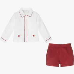 Rachel Riley Outfit Sets*Boys Burgundy Red Cotton Buster Suit