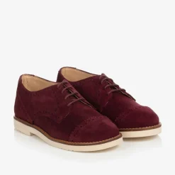 Childrens Classics Traditional Shoes|Brogues*Boys Burgundy Red Suede Leather Brogue Shoes