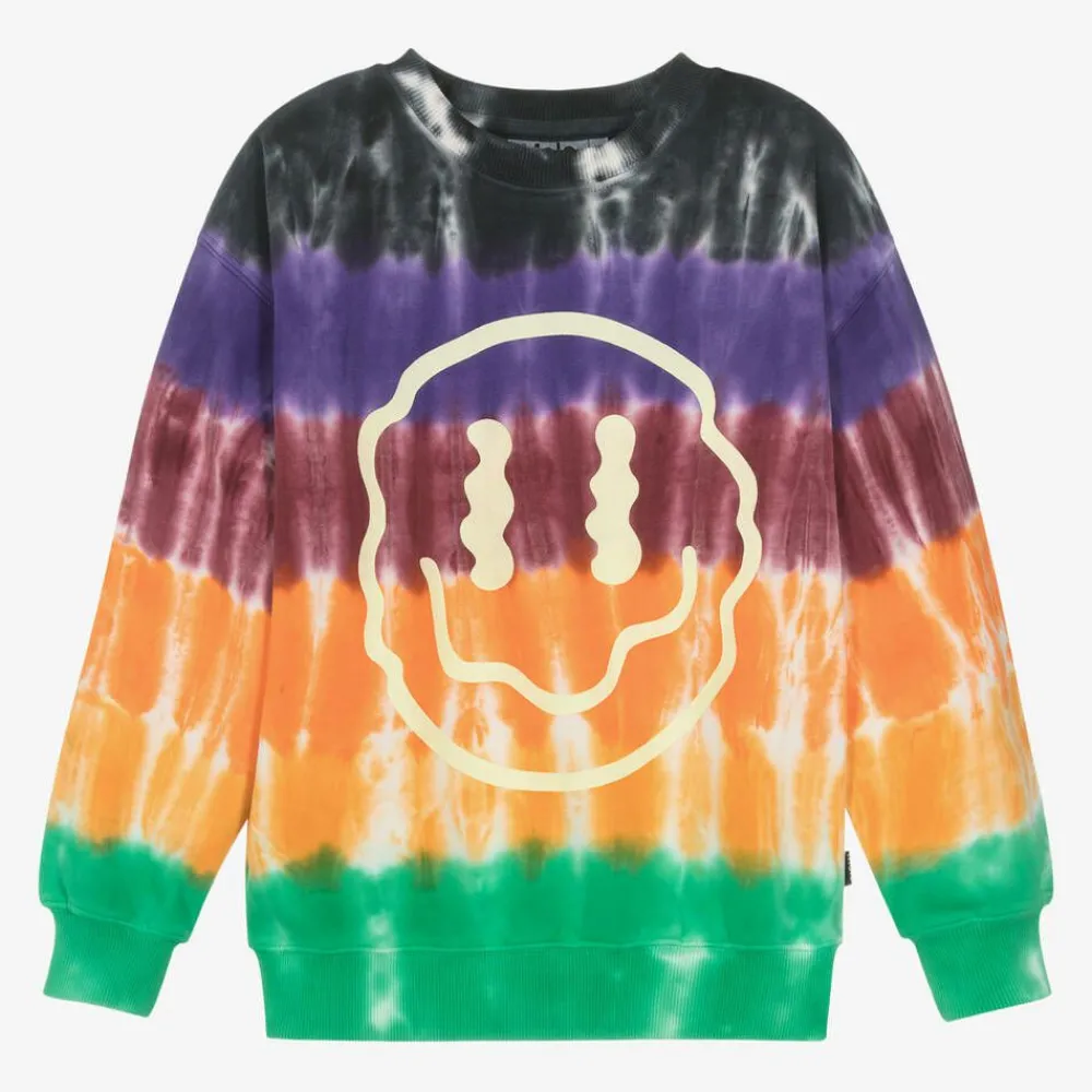 Molo Tops*Boys Cotton Tie Dye Happy Face Sweatshirt StripyDye