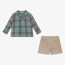 Babidu Outfit Sets*Boys Green & Beige Corduroy Shorts Set
