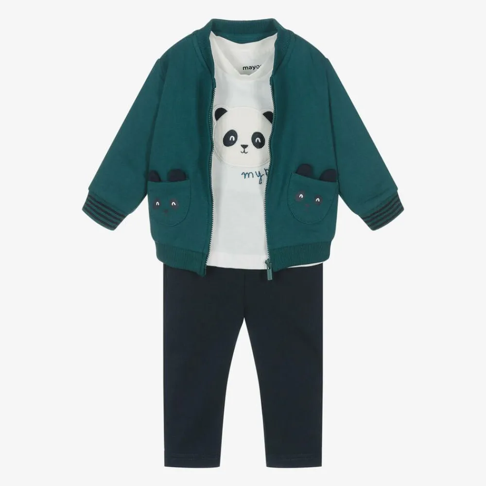 Mayoral Tracksuits|Tracksuits*Boys Green & Blue Cotton Panda Tracksuit Set