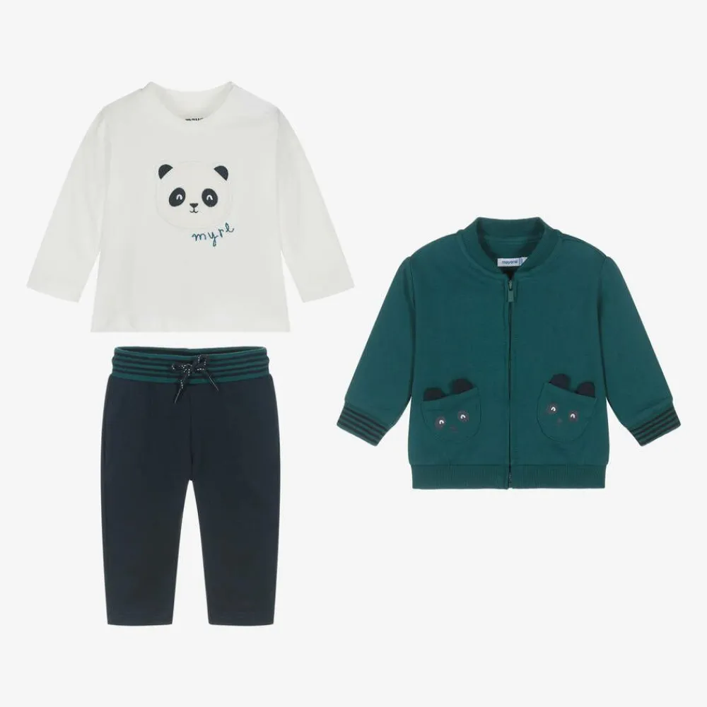 Mayoral Tracksuits|Tracksuits*Boys Green & Blue Cotton Panda Tracksuit Set