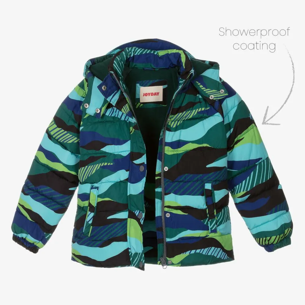 Joyday Coats & Jackets*Boys Green & Blue Showerproof Puffer Coat