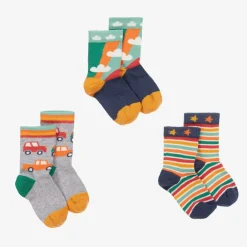 Frugi Socks|Socks*Boys Green & Grey Cotton Socks (3 Pack)