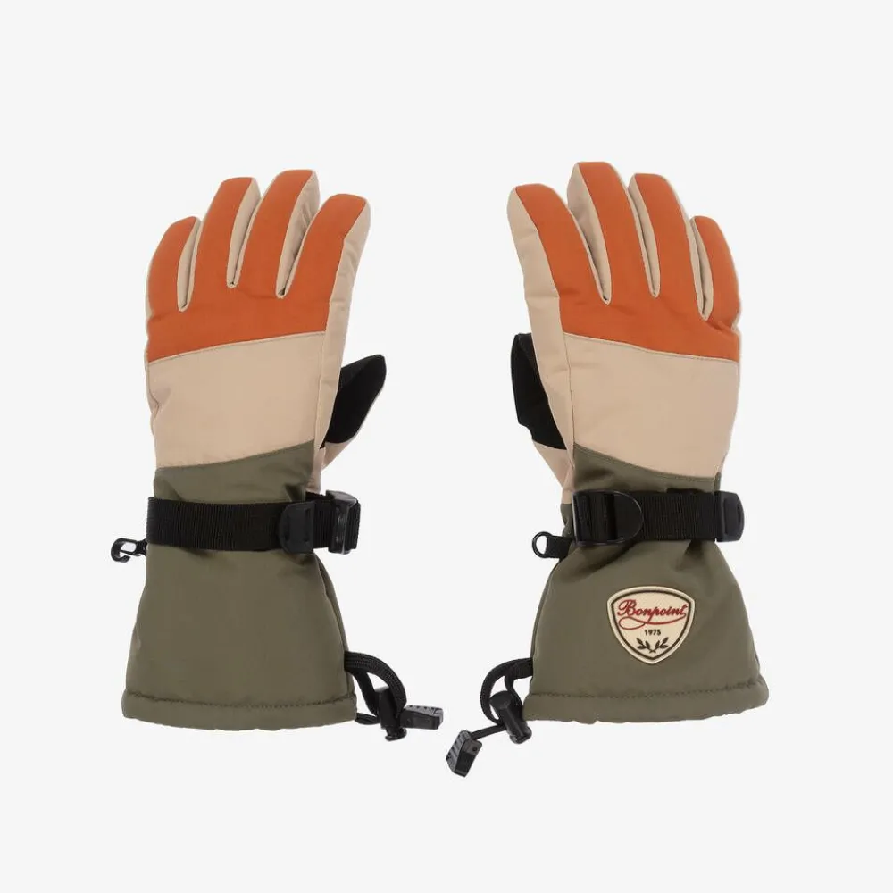 Bonpoint Snowwear*Boys Green & Orange Padded Ski Gloves