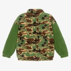 Mini Rodini Tops*Boys Green Camouflage Fleece Zip-Up Top