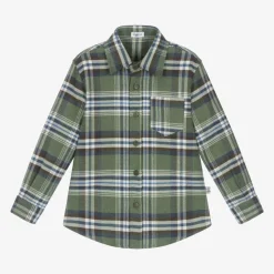 Il Gufo Tops*Boys Green Check Cotton Shirt