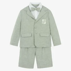 Beatrice amp; George Suits*Boys Green Cotton & Linen Shorts Suit