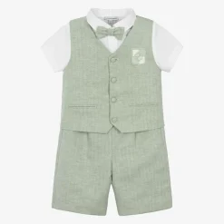 Beatrice amp; George Suits|Suits*Boys Green Cotton & Linen Waistcoat Suit