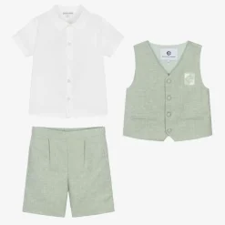 Beatrice amp; George Suits|Suits*Boys Green Cotton & Linen Waistcoat Suit