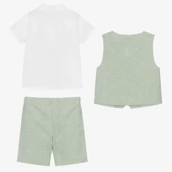 Beatrice amp; George Suits|Suits*Boys Green Cotton & Linen Waistcoat Suit