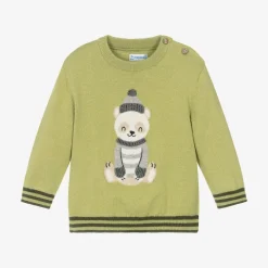 Mayoral Tops*Boys Green Cotton & Wool Knit Sweater