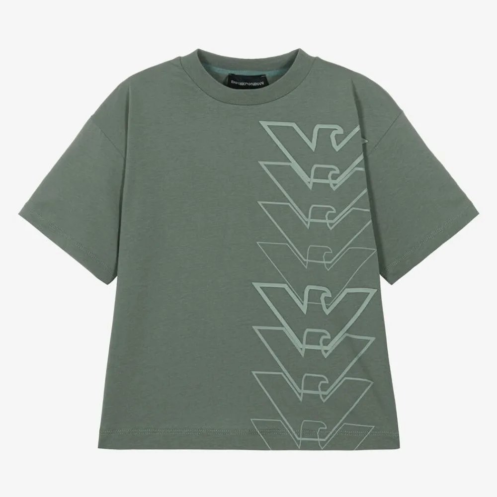 Emporio Armani Tops*Boys Green Cotton Eagle Logo T-Shirt