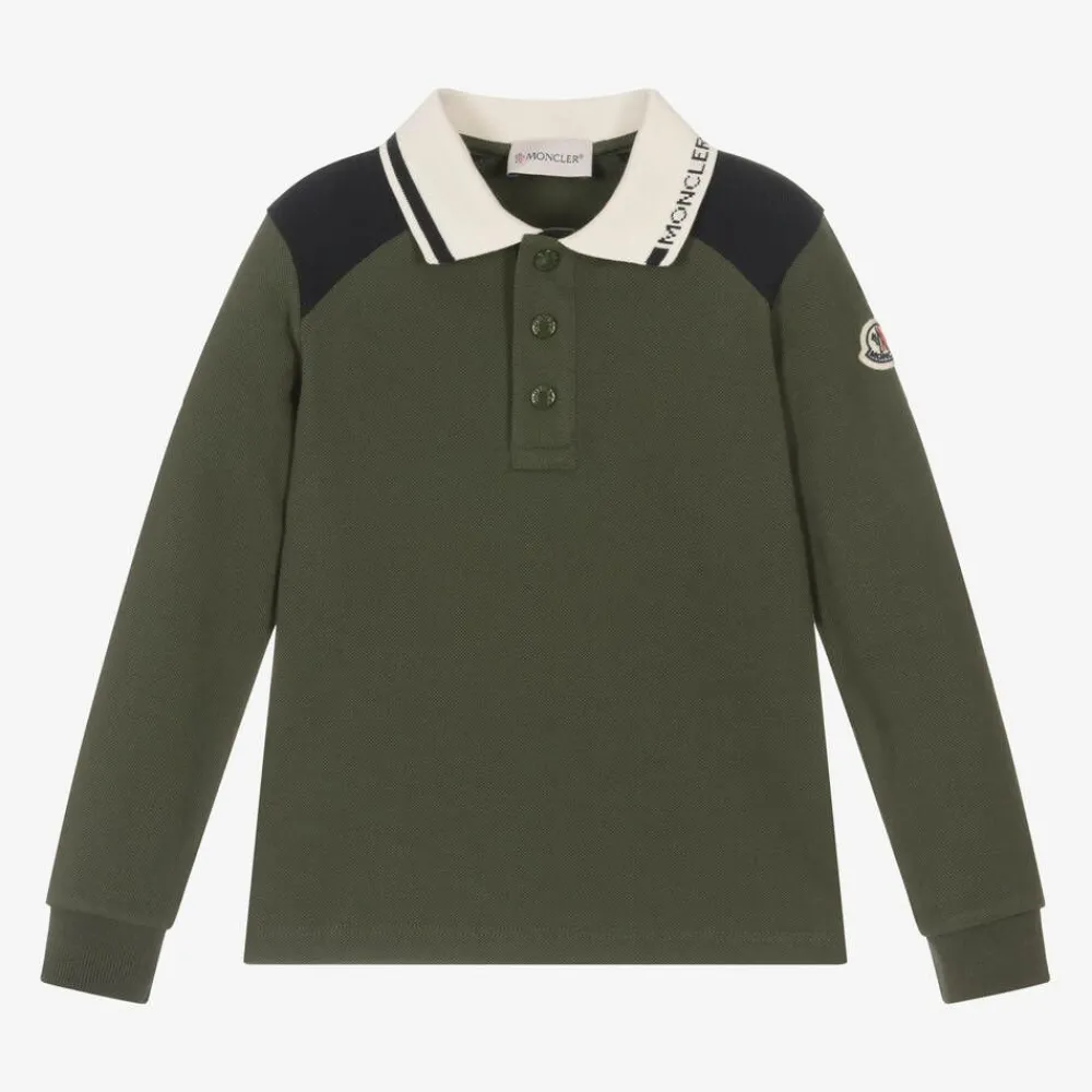 Moncler Enfant Tops*Boys Green Cotton Polo Shirt