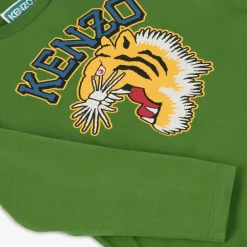 KENZO KIDS Tops*Boys Green Cotton Varsity Tiger Top