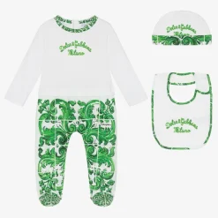 Dolce amp; Gabbana Babysuits*Boys Green Majolica Cotton Babysuit Set