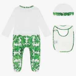 Dolce amp; Gabbana Babysuits*Boys Green Majolica Cotton Babysuit Set