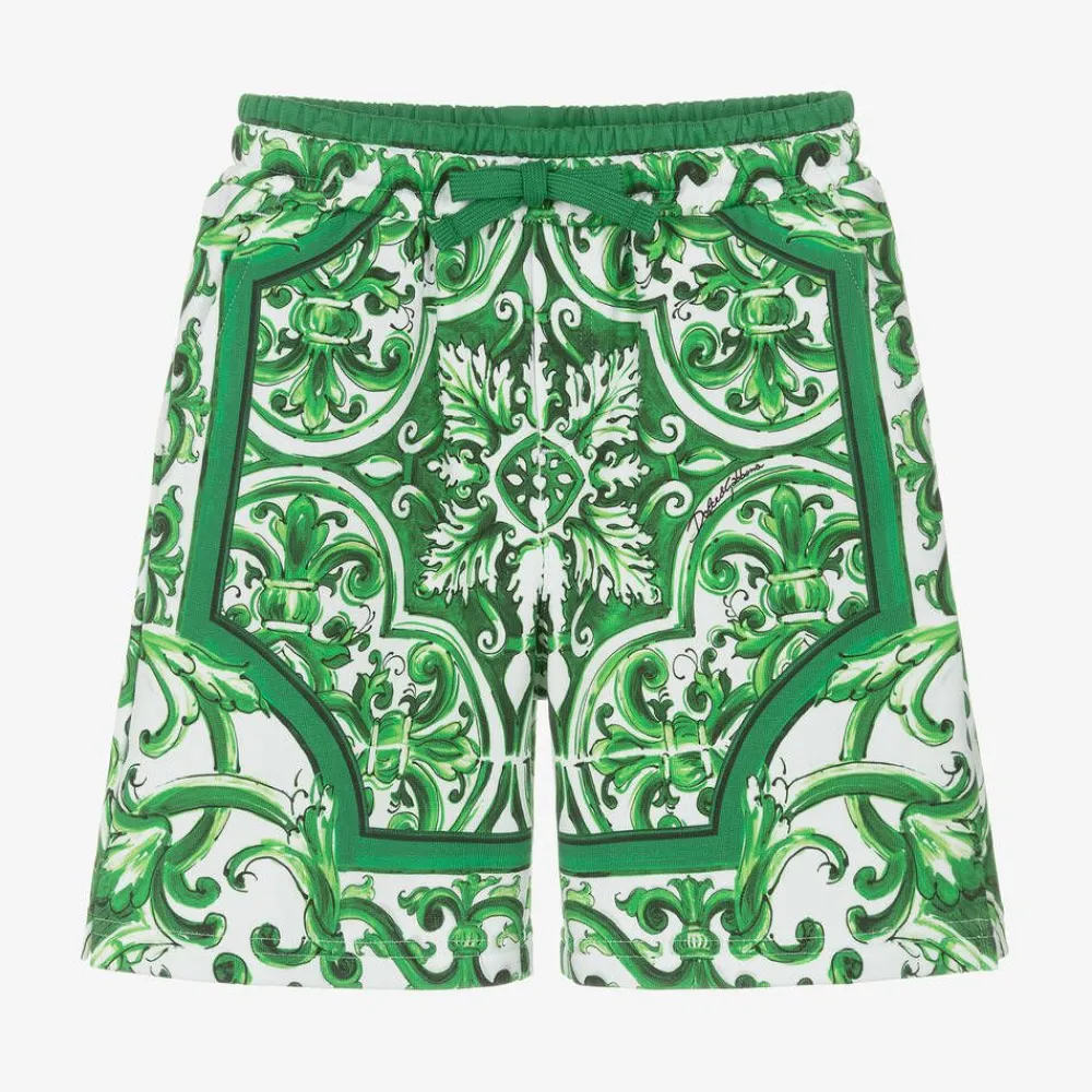 Dolce amp; Gabbana Shorts*Boys Green Majolica Cotton Shorts