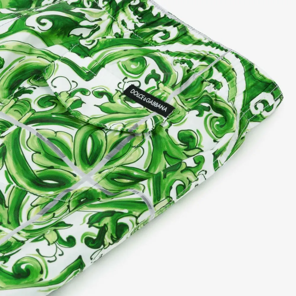 Dolce amp; Gabbana Swimwear*Boys Green Majolica Print Swim Shorts