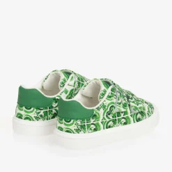 Dolce amp; Gabbana Trainers*Boys Green Majolica Print Canvas Trainers