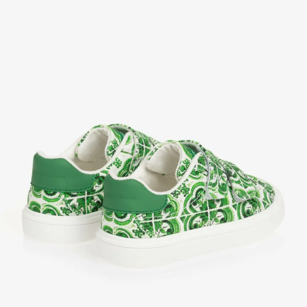 Dolce amp; Gabbana Trainers*Boys Green Majolica Print Canvas Trainers