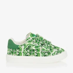 Dolce amp; Gabbana Trainers*Boys Green Majolica Print Canvas Trainers